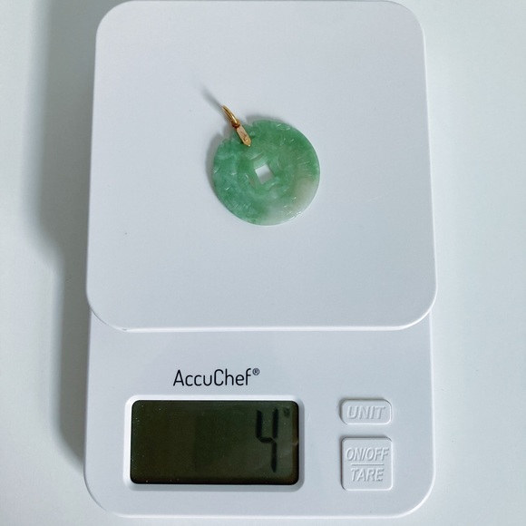 Antique 18K Yellow Gold Bale Carved Green Jade Medallion Pendant - Picture 4 of 4